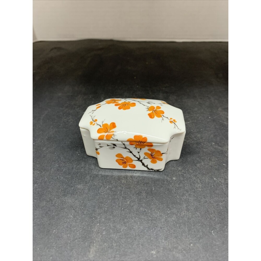Vintage Porcelain Jewelry Box, tiger lilies & crown